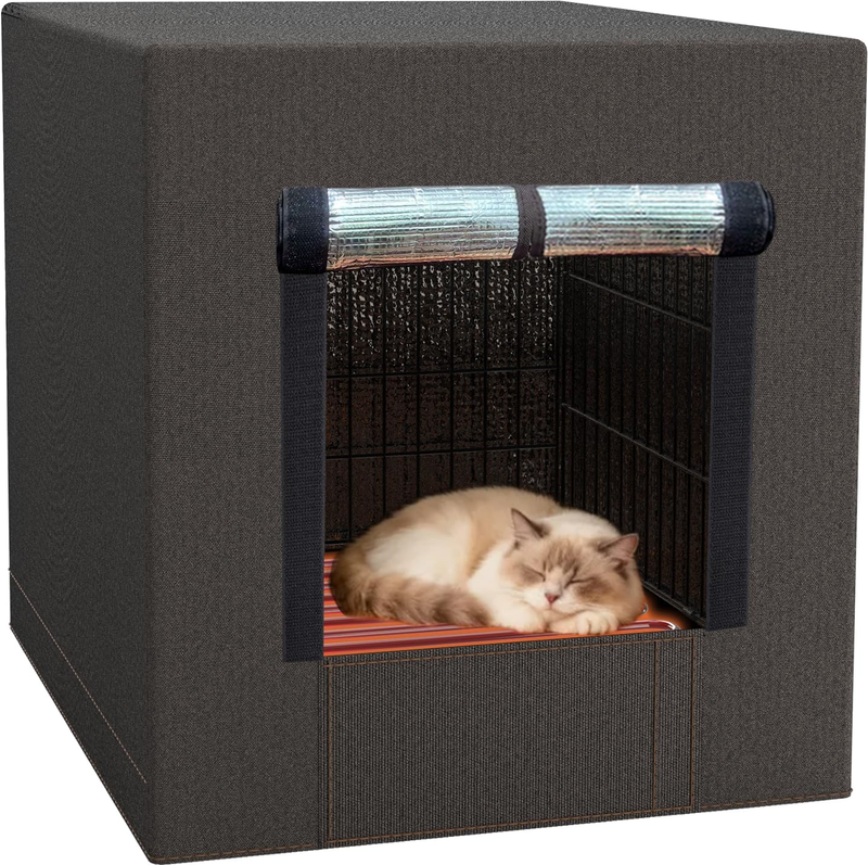 Cat Warming House Indoor, Heated Cat House for outside Outdoor Winter Insulated Shelter Waterproof Large Feral Stray Hutch (Brown)