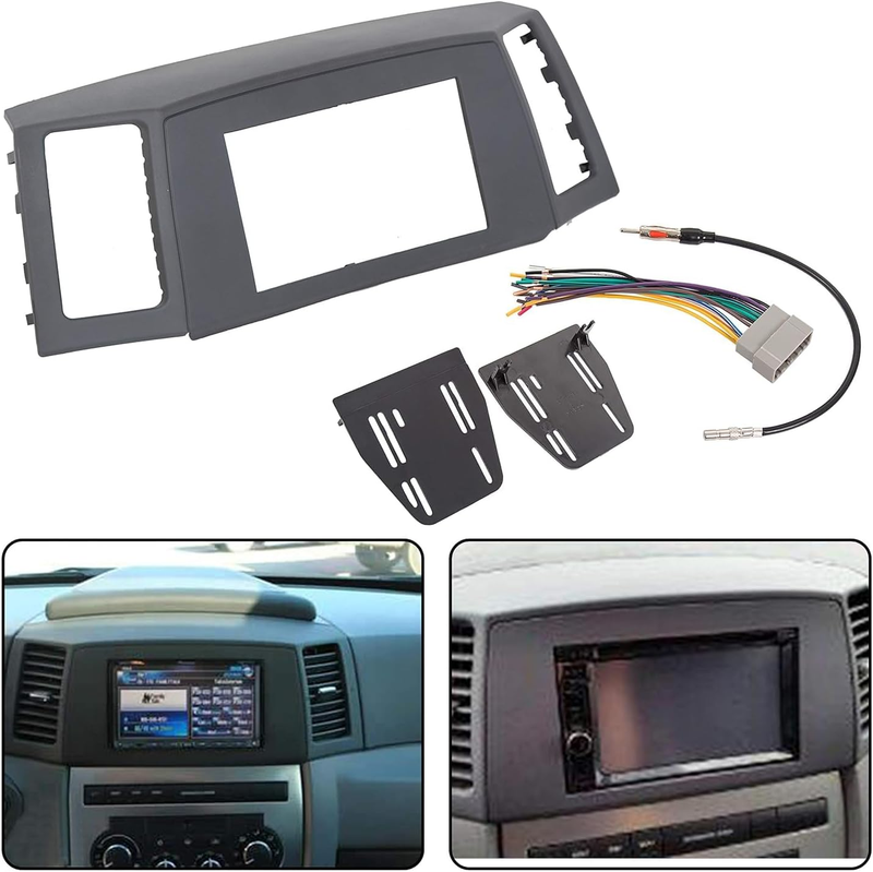 Grey Double Din Navigation Radio Bezel Dash Kit for 2005-07 Jeep Grand Cherokee