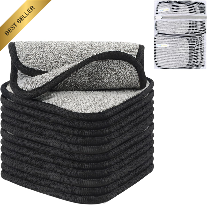 12 Pcs Makeup Remover Cloth with Laundry Bag 15X15 Cm Dark Grey