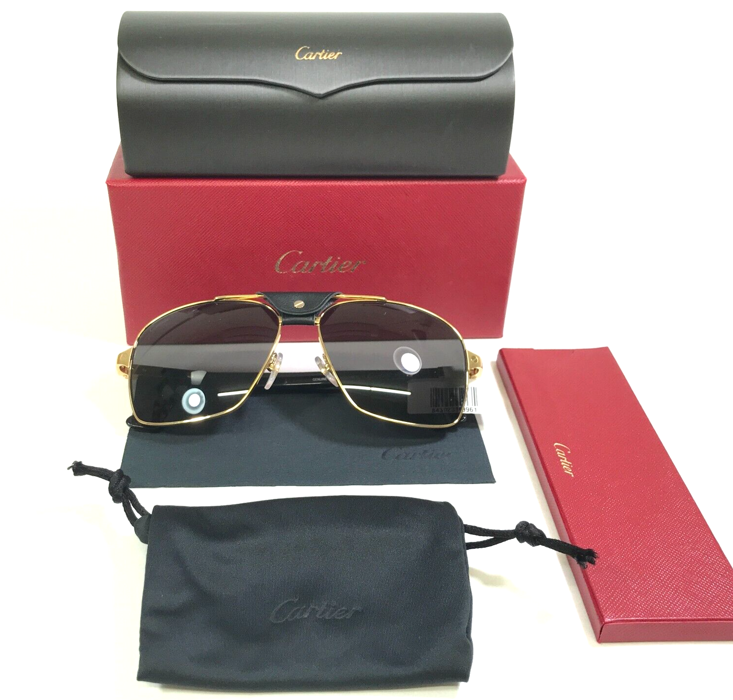 Cartier Sunglasses CT0389S 001 XL Gold Black Leather