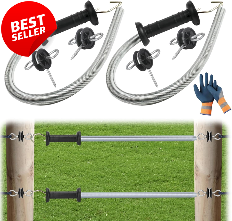 2 Set Electric Fence Gate Kit Handle Spring 16.4ft Tension Farm Fence - US