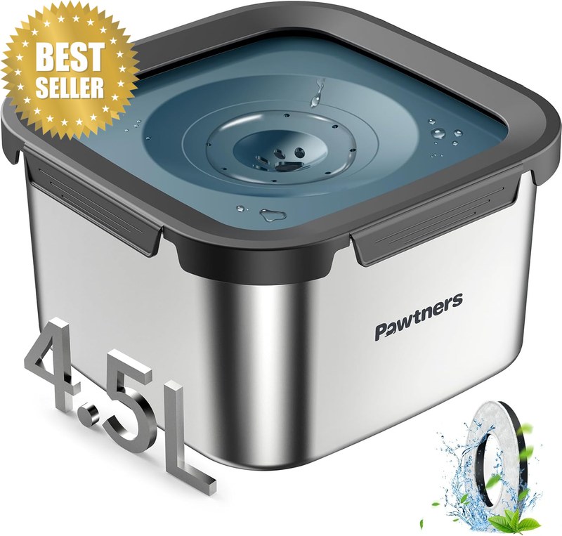 Dog Water Bowl No Spill, 4.5L Stainless Steel Dog Floating Bowl, Slow Water Bowl