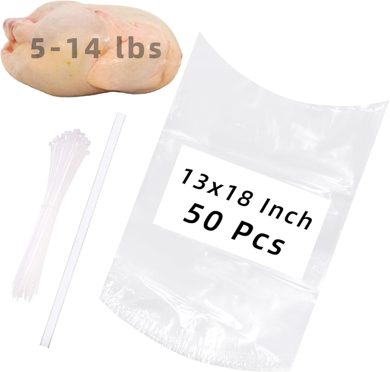 Poultry Shrink Bags,50Pack 13x18Inches Clear Poultry Heat Shrink Wrap Freezer Wi