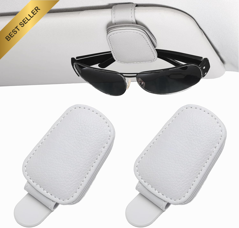 2 Pcs Genuine Leather Sunglass Holder for Car Sun Visor, Stylish Glasses Clip fo