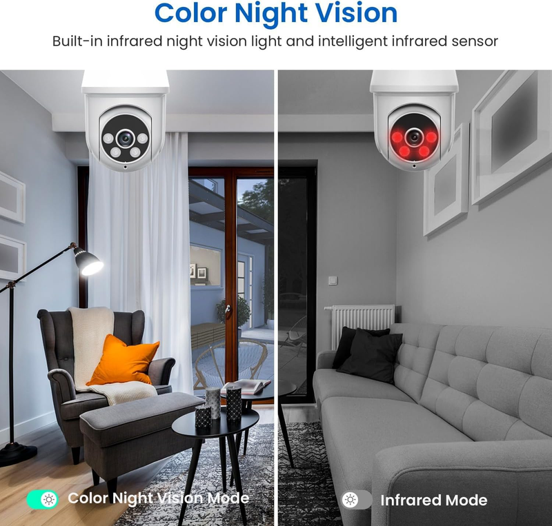 1080P Light Bulb Security Camera with Light, Wireless Wi-Fi Indoor/Outdoor Surve