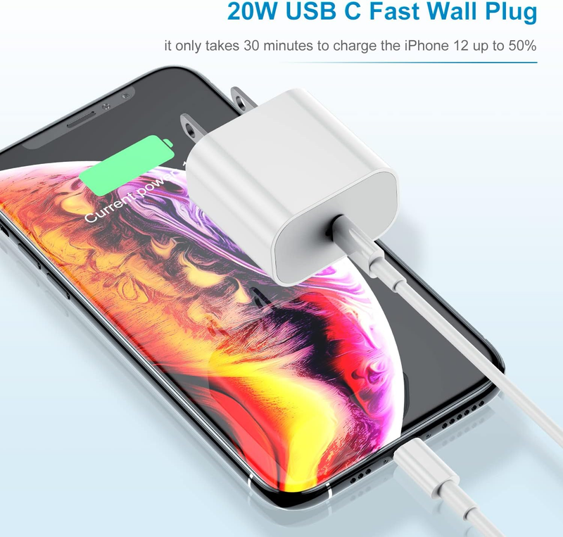 2Pack Apple Certified iPhone Charger Fast Charging, 20W PD USB C Wall Charger Bl