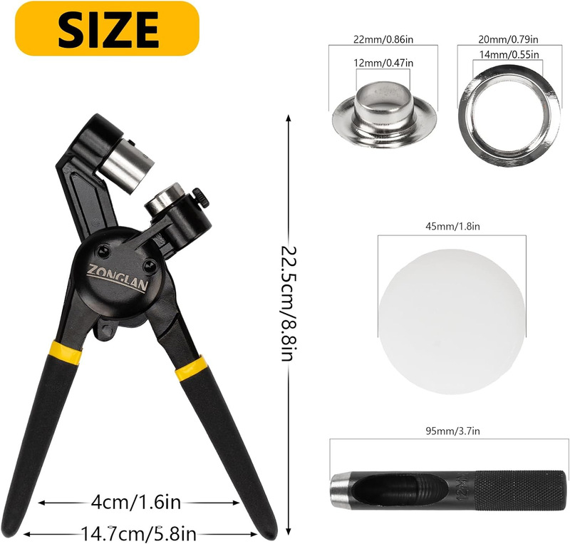 Heavy Duty Grommet Tool Kit with 1/2 Inch Die and 300 Sets of 12MM Grommets,Hand