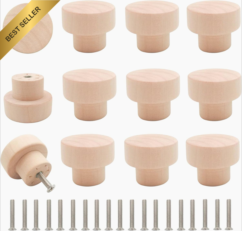 16PCS Unfinished Wood Cabinet Knobs – 1.39