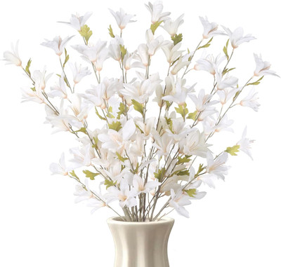 White Lily Flowers Artificial,6Pcs Fake Lilies 36.6In Artificial Rain Lilies Sil