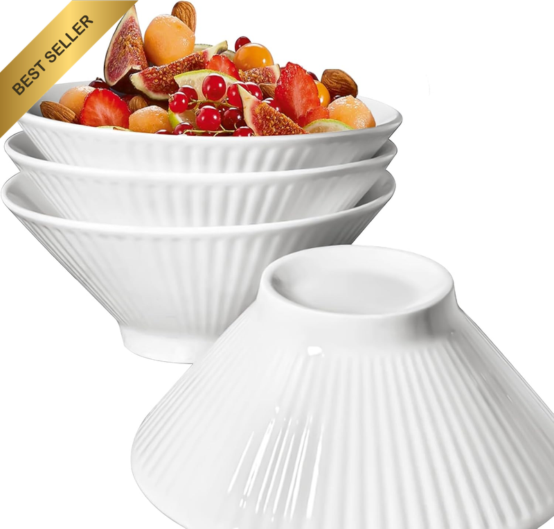 4 Pc Ceramic White Stackable Ramen Soup Cereal Salad Noodle Pasta Bowls