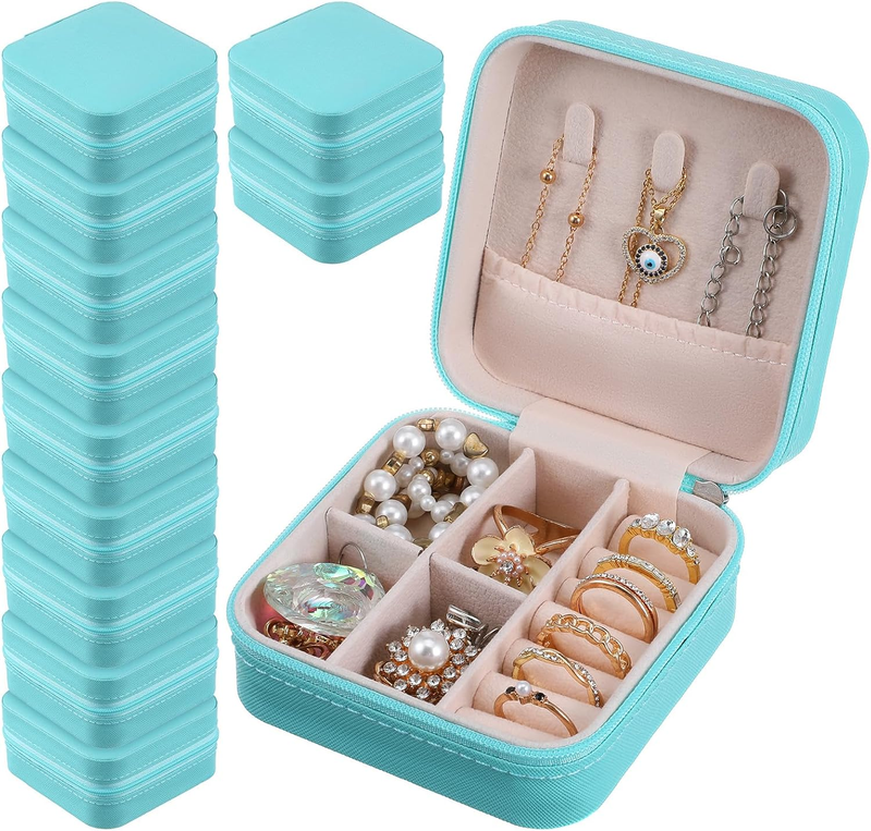 12 Pack Small Jewelry Boxes for Travel, Blue PU Leather Mini Jewelry Organizer C