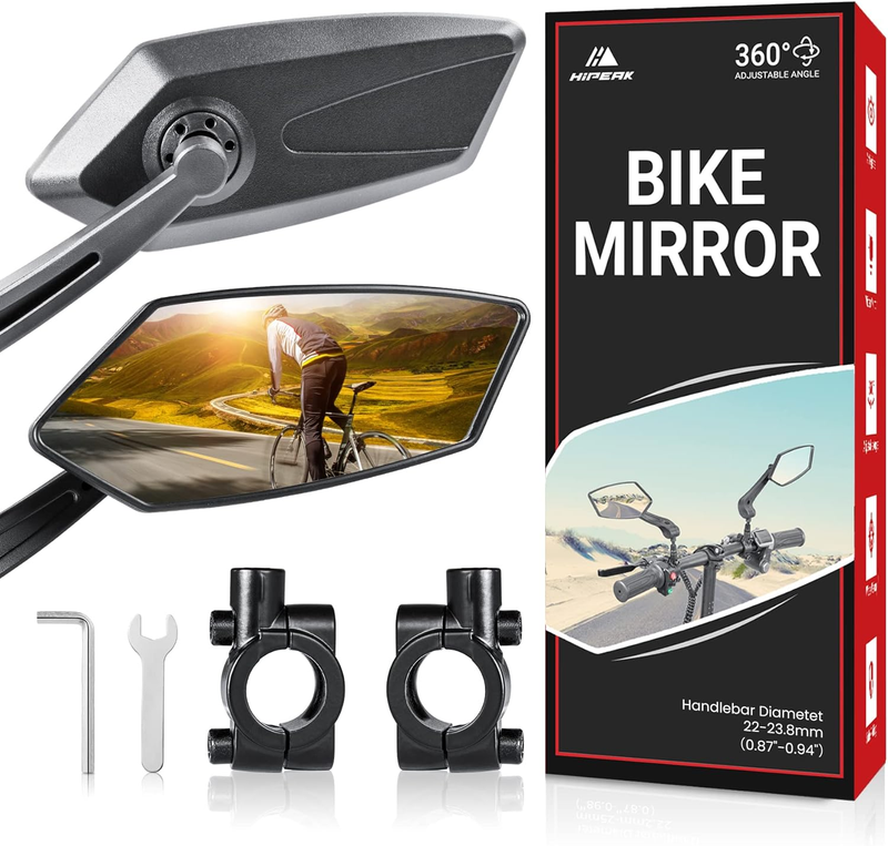 Bike Mirror, Handlebar Rearview Mirror 1 Pair, Rear View 360&deg; Wide Angle Adjusta