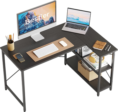 Bestier L Shaped Desk Small Corner Desk with Shelves 120CM Reversible Computer