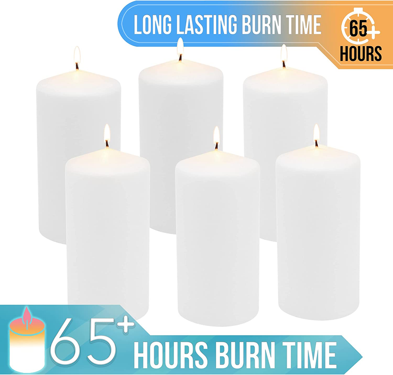 Unscented White Tall Pillar Candles, 65 Hour Burning Candle Pillars, Perfect for