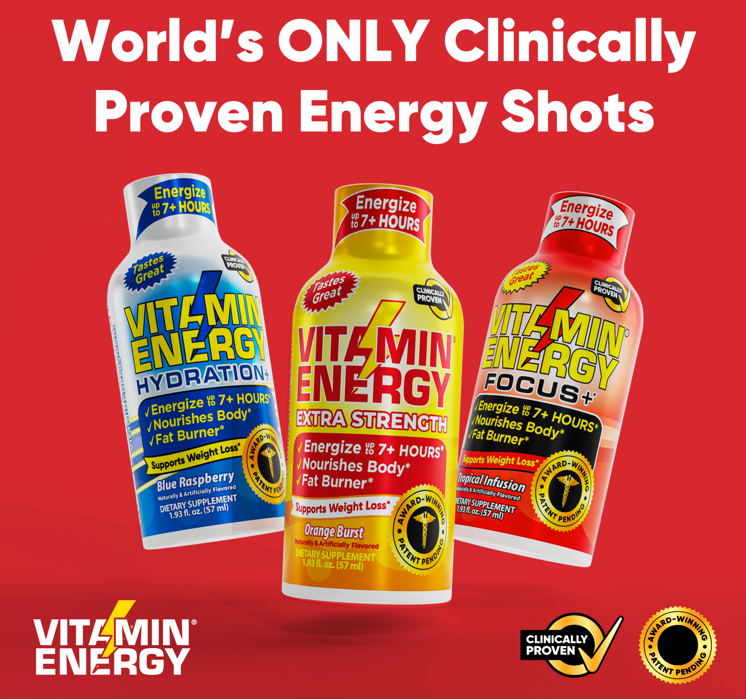 (24 Pack) Vitamin Energy® Workout+ Sour Apple Energy Shots, Clinically Proven