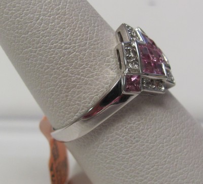 10KT White Gold .75 ctw Pink Sapphire & Diamond Ring Size 7 J0375