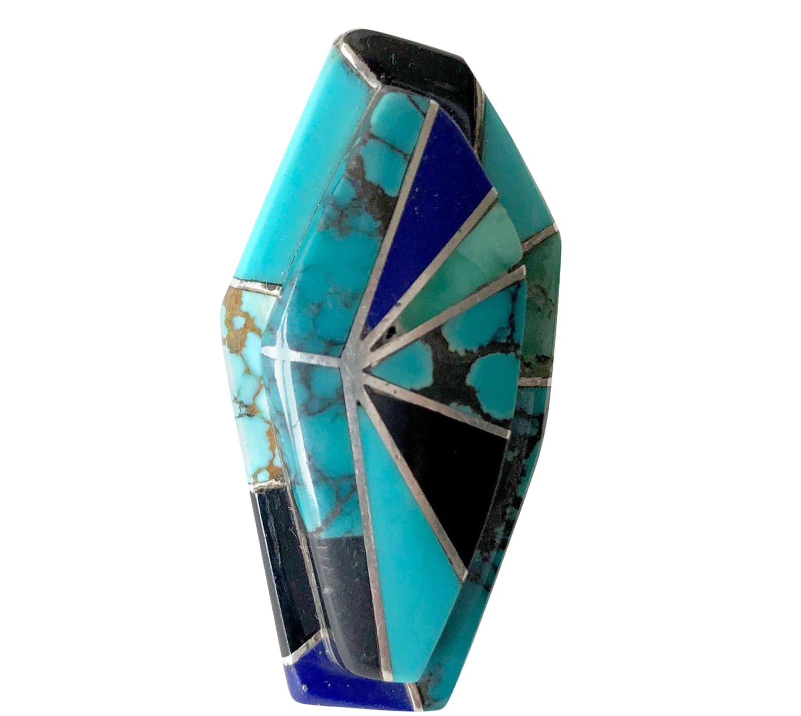 Turquoise Ring Size 9.5 D Navajo Handmade Sterling Silver Cluster BLOCK Begay