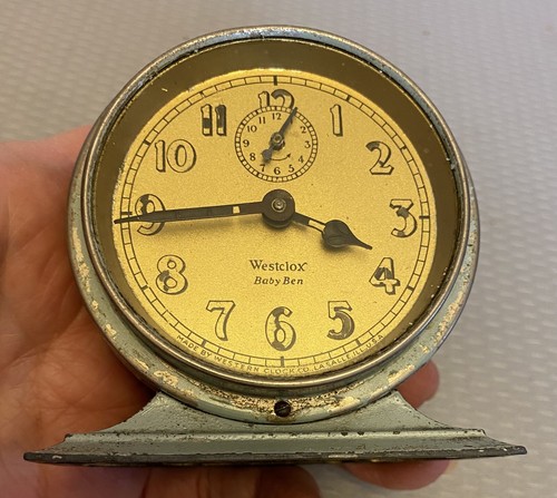 Antique 1927 Westclox Baby Ben Gold Face Style 2 Chippy