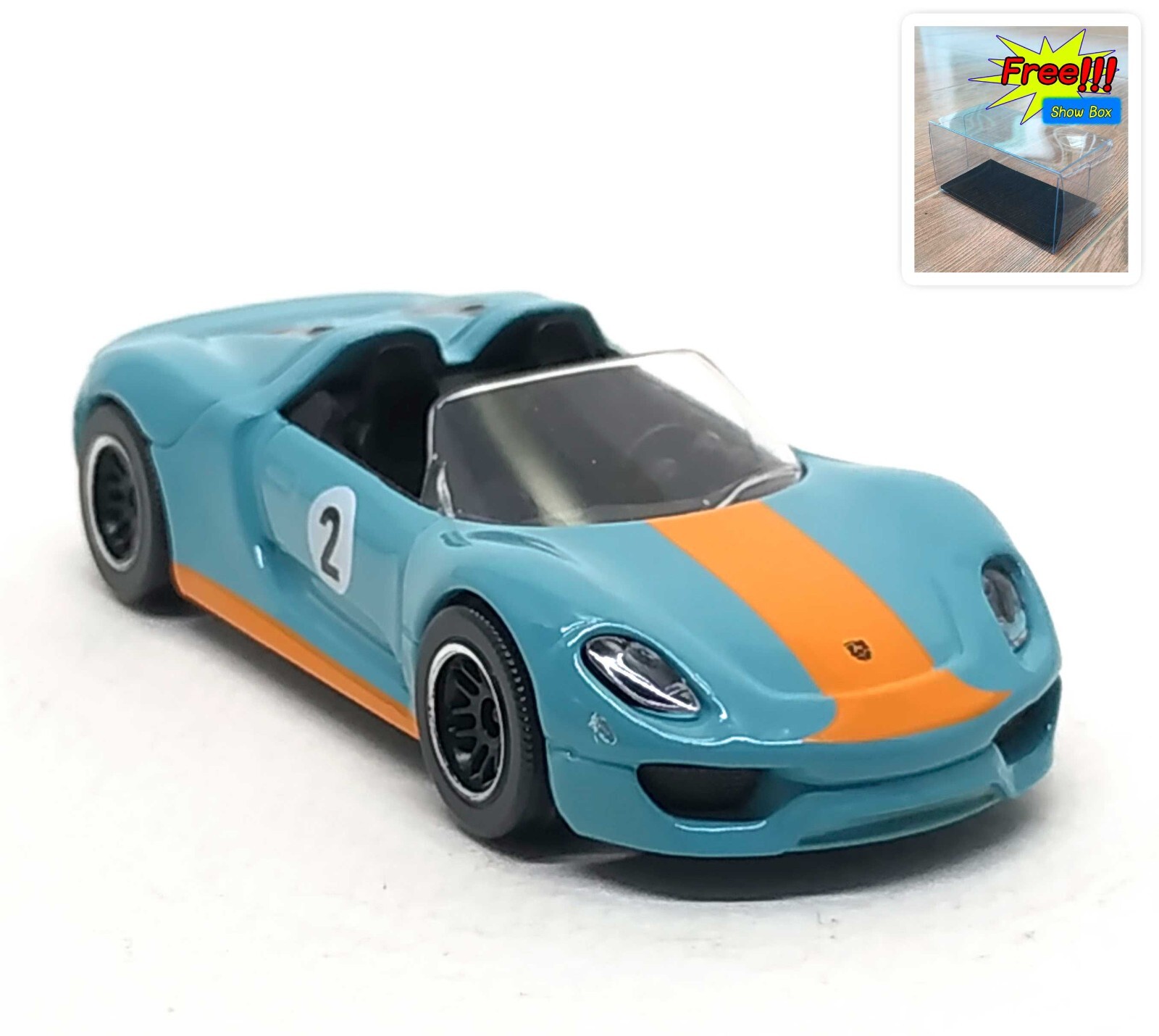 Majorette Porsche 918 Spyder no. 2 Blue / Orange Stripe 1:61