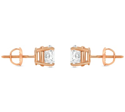 Pre-owned Shine Brite With A Diamond 2.5 Ct Round Earrings Studs Solid 14k Rose Gold Brilliant Cut Screw Back Basket In White/colorless