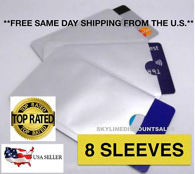 8 PACK HIGH LEVEL RFID Blocking Credit Card Sleeve Protector Shield WaterProof