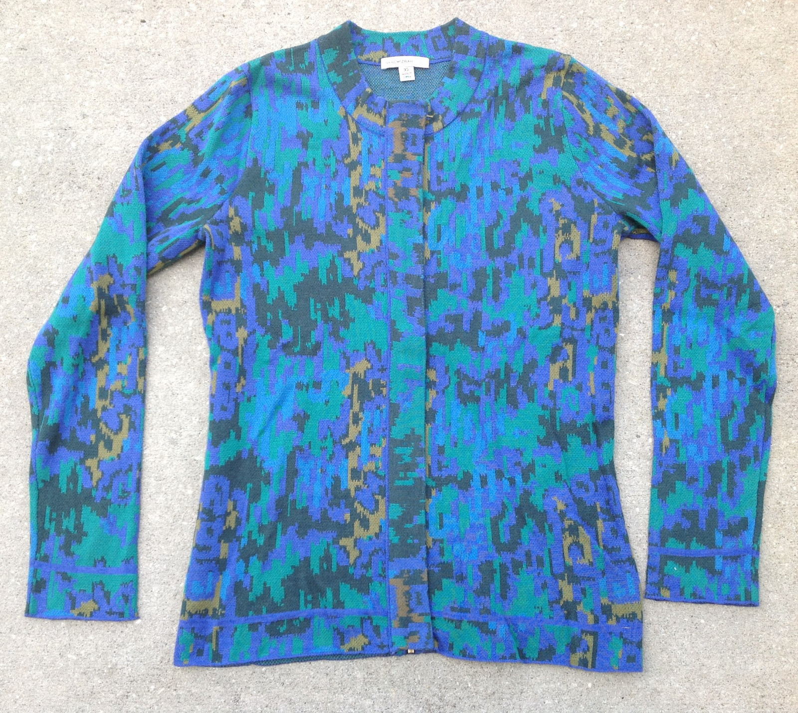 Isaac Mizrahi Live! Abstract Animal Jacquard Zip Cardigan [S