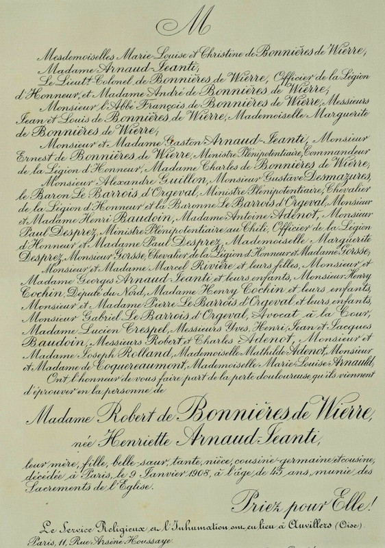 Bonnieres De Wierre Arnaud Jeanti Faire Part Guillon Adenot Coquereaumont 1908