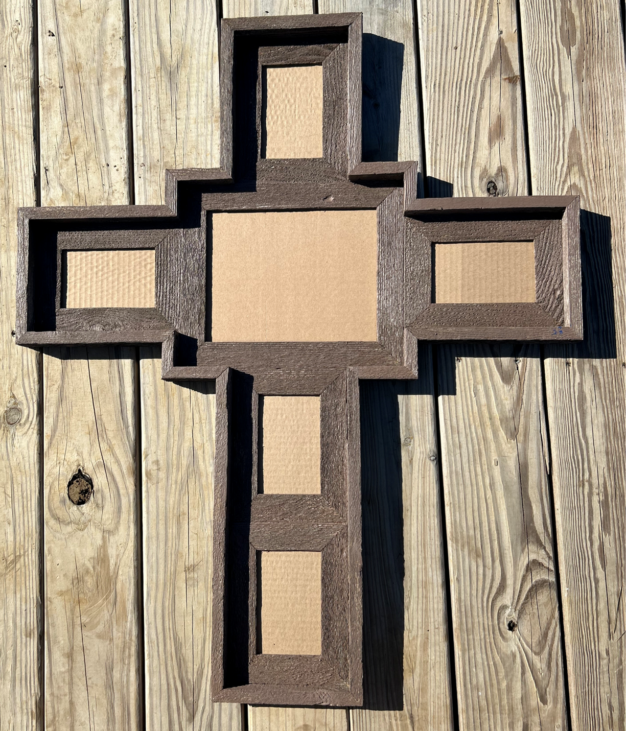 Large CROSS rustic barn primitive picture frame distressed wood weathered