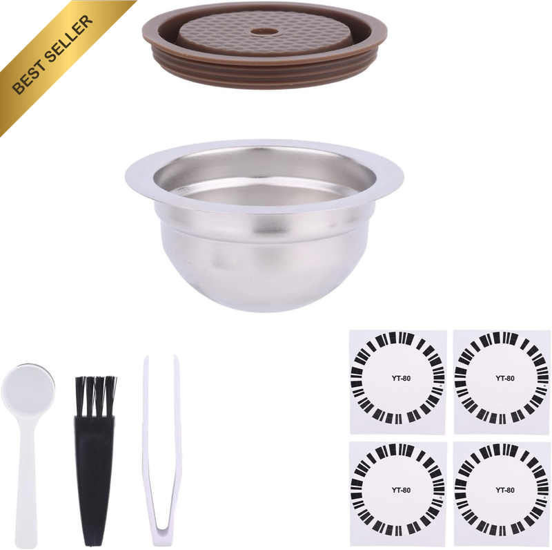 Reusable Pods for Nespresso, Stainless Steel Reusable Refillable Capsule with Si