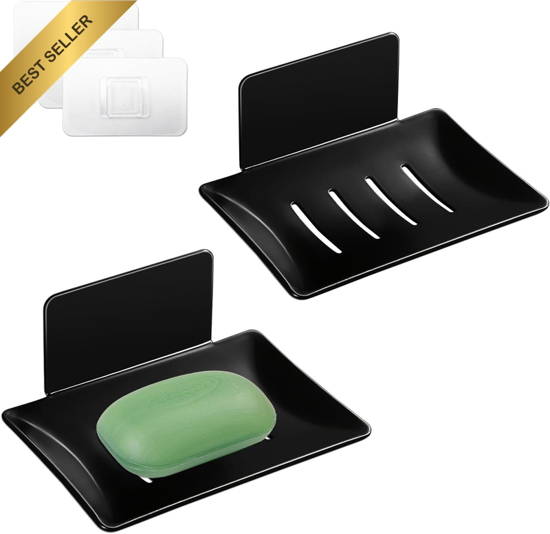 2Pcs Bar Soap Holder, Self Adhesive Shower Soap Holder for Shower Wall, Self Dra