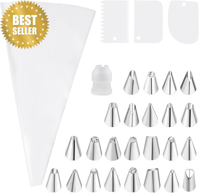 29PCS Cake Decorating Kit Stainless Steel Piping Tips Reusable Bags Set