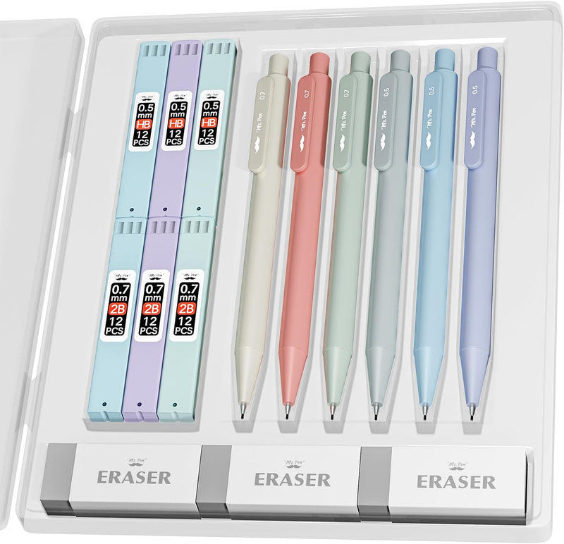 Set Lead Refills Erasers 6 Pack 2 Sizes 0.5 & 0.7mm