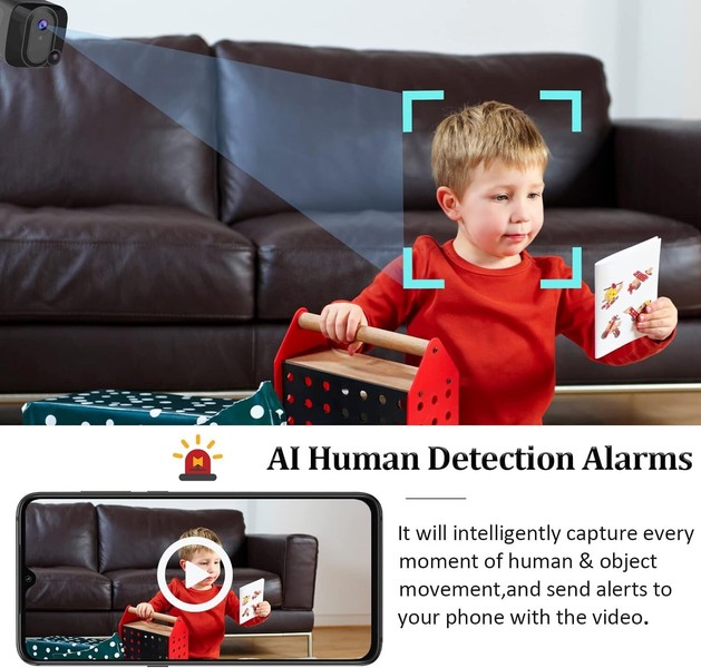 Child monitored by AI human detection technology.
