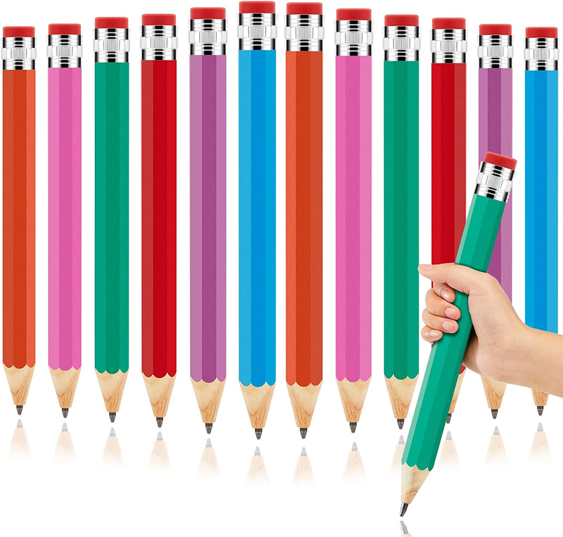 12 Pcs Wooden Jumbo Pencils 14 Inch Funny Big Novelty Pencil with Cap Wood Giant