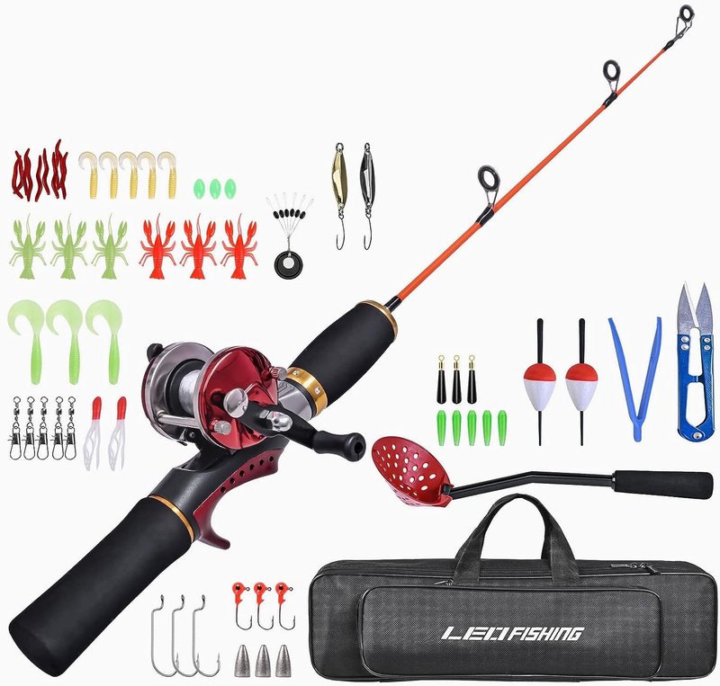 Ice Fishing Rod And Reel Two Piece Pole Combo Gear With Carrier Bag Complete Set