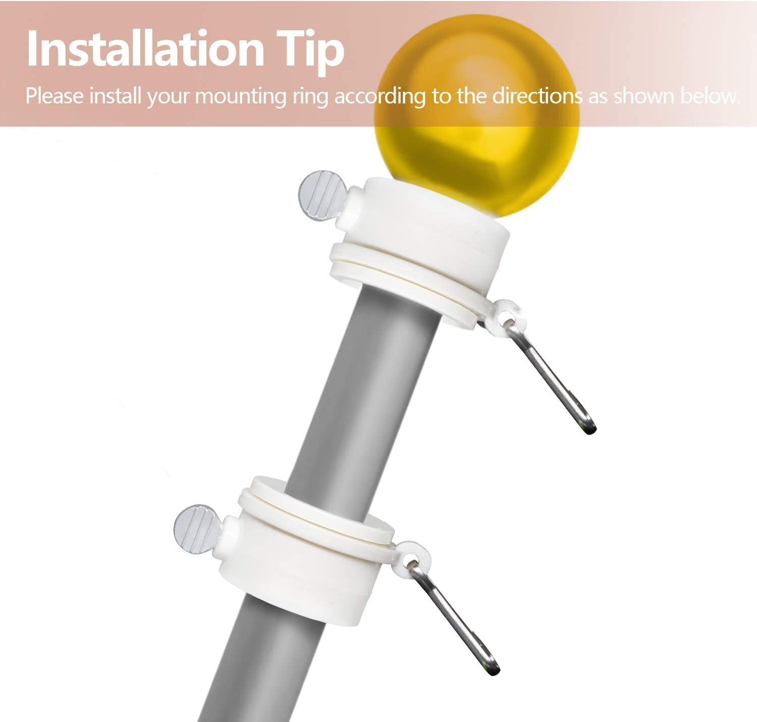 2Pcs Tangle Free Flag Pole Mounting Ring Clip - Rotating Flapole Mounting Rings