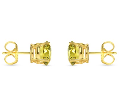 Pre-owned Shine Brite With A Diamond 5 Ct Round Cut Canary Earrings Studs Solid Real 14k Yellow Gold Push Back Basket