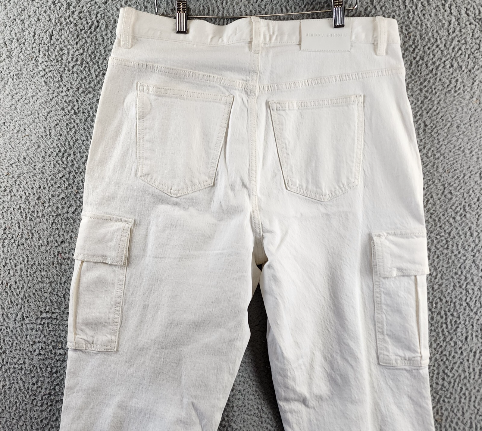 REBECCA MINKOFF Relaxed Cargo Pants Women's 30 Alabaster Button Zip Closure - Picture 8 of 20