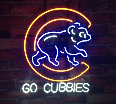 Chicago Cubs Go Cubbies Bear 20''x16'' Neon Sign Light Lamp World Series Champions