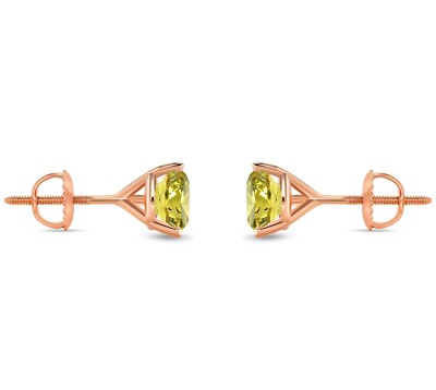 Pre-owned Shine Brite With A Diamond 2 Ct Round Cut Canary Earrings Studs Solid Real 14k Rose Gold Screw Back Martini In Pink