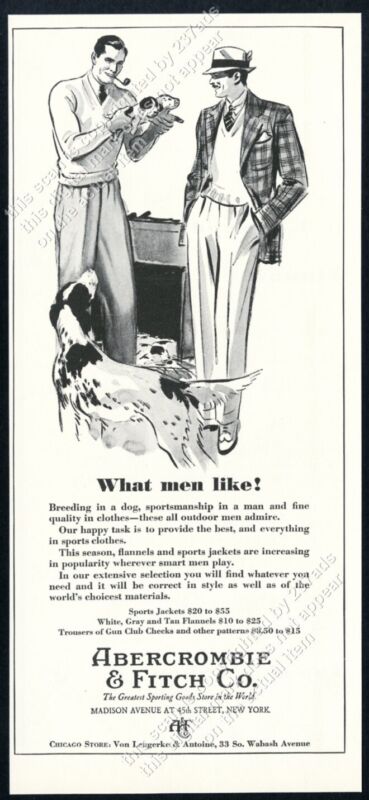 1934 English Setter puppy 2 men art Abercrombie & Fitch fashion vintage print ad