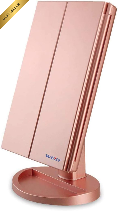 Lighted Makeup Mirror, Tri-Fold Vanity Mirror with 1X/2X/3X Magnification Mirror