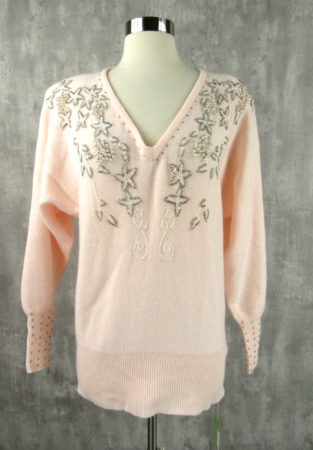 Marisa Christina NEW Pink Pearls Beaded Sequins Lambswool