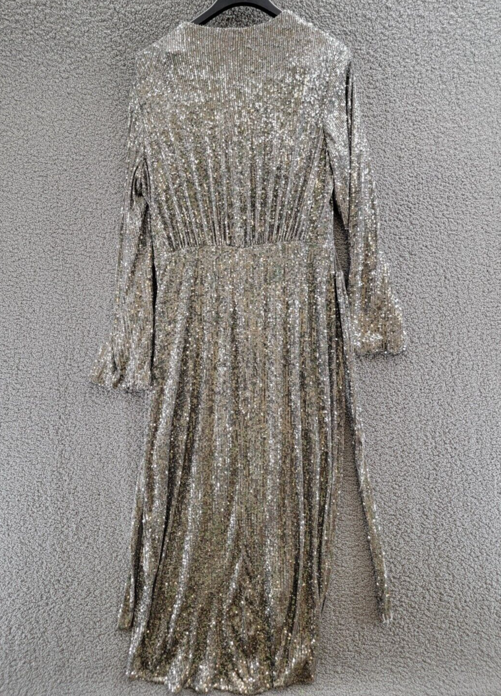 Pre-owned Halston Heritage Halston Falan Sequined Wrap Dress Women's 10 Dark Silver Long Sleeve Lined