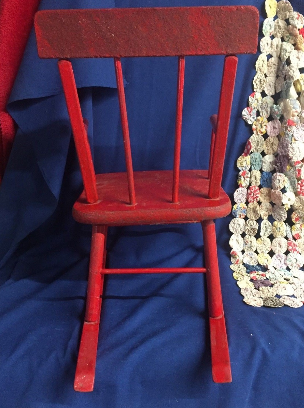 Vintage N. D. Cass Child's Little Red Rocking Chair Wooden with Original Sticker