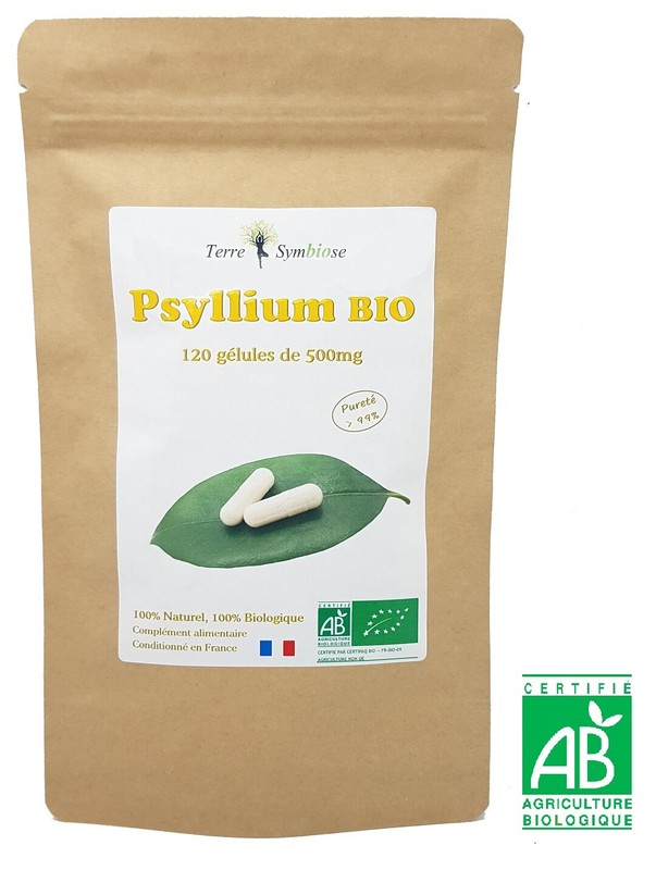 TÃ©Gument Psyllium Bio - 120 GÃ©Lules De 500mg Biologique - PuretÃ© 99%