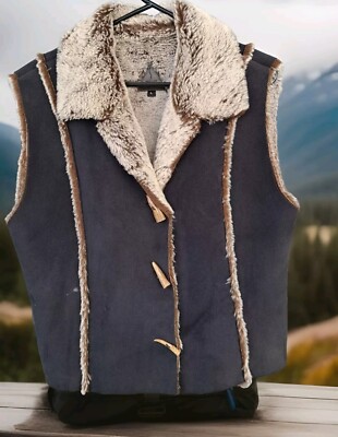 Fjällräven Suede Faux Fur Lined Vest Toggle Button Womens Sz Large