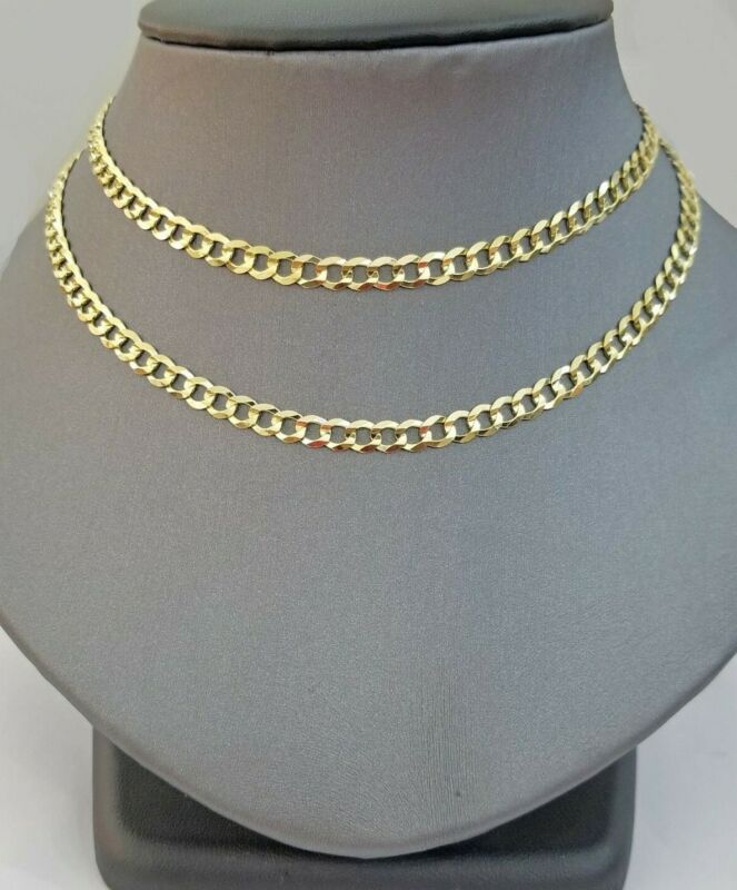 14k Solid Yellow Gold 5mm Cuban Curb Link Chain Necklace 18" 20" 22