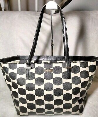 Kate Spade Purse Large Black White Bow Tie Tote Leather Bag