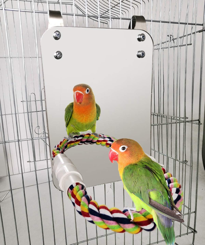 7 Inch Bird Mirror with Rope Perch Cockatiel Mirror for Cage Bird Toys